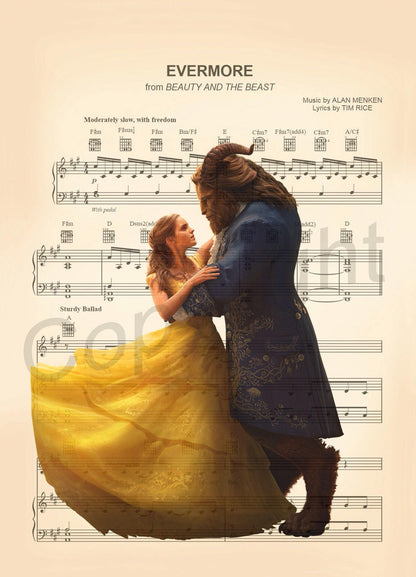 Beauty and the Beast Live Action Evermore Sheet Music Art Print