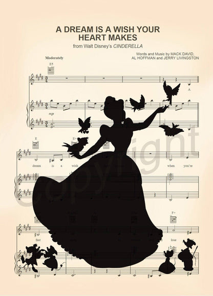 Cinderella with Mice Silhouette Sheet Music Art Print