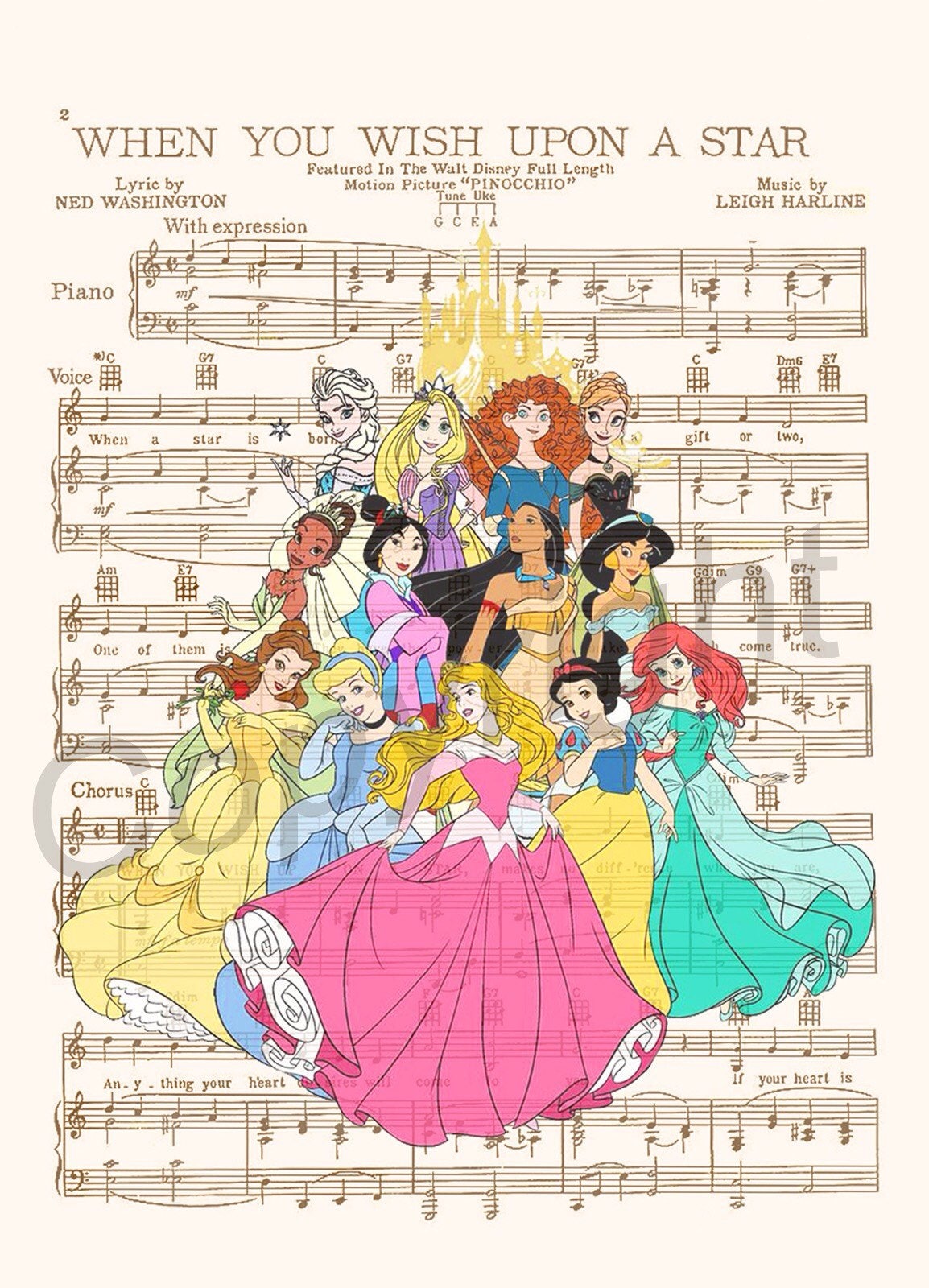 Disney Princesses When You Wish Upon A Star Sheet Music Art Print