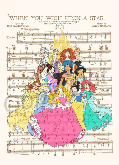 Disney Princesses When You Wish Upon A Star Sheet Music Art Print