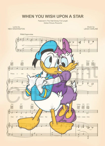 Donald Duck and Daisy Duck Sheet Music Wall Art — Disney Gift for Music Lovers