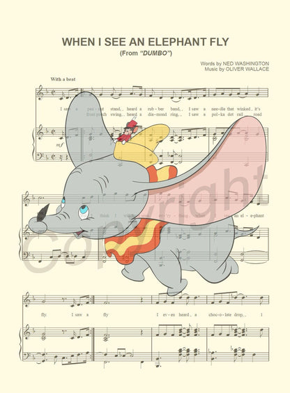 Dumbo Flying with Timothy Q. Mouse Sheet Music Art Print