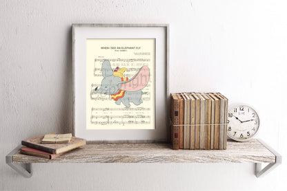 Dumbo Flying with Timothy Q. Mouse Sheet Music Art Print
