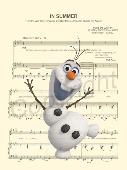 Frozen Olaf In Summer Sheet Music Art Print