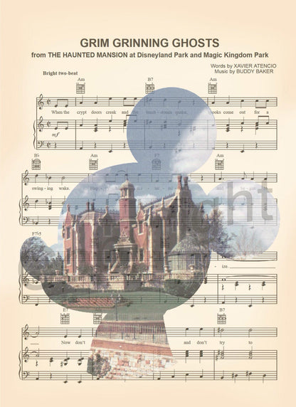 Haunted Mansion Ride Mickey Silhouette Sheet Music Art Print