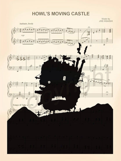Howl's Moving Castle Silhouette Sheet Music Art Print