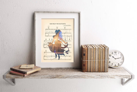 Hunchback of Notre Dame Esmeralda Silhouette God Help the Outcasts Sheet Music Art Print
