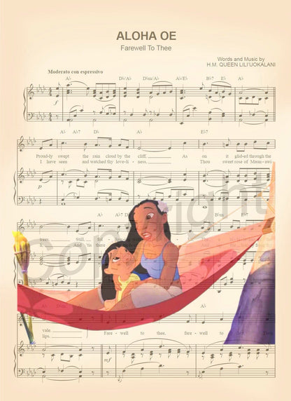 Lilo and Nani Lilo and Stitch Sheet Music Wall Art — Disney Gift for Music Lovers
