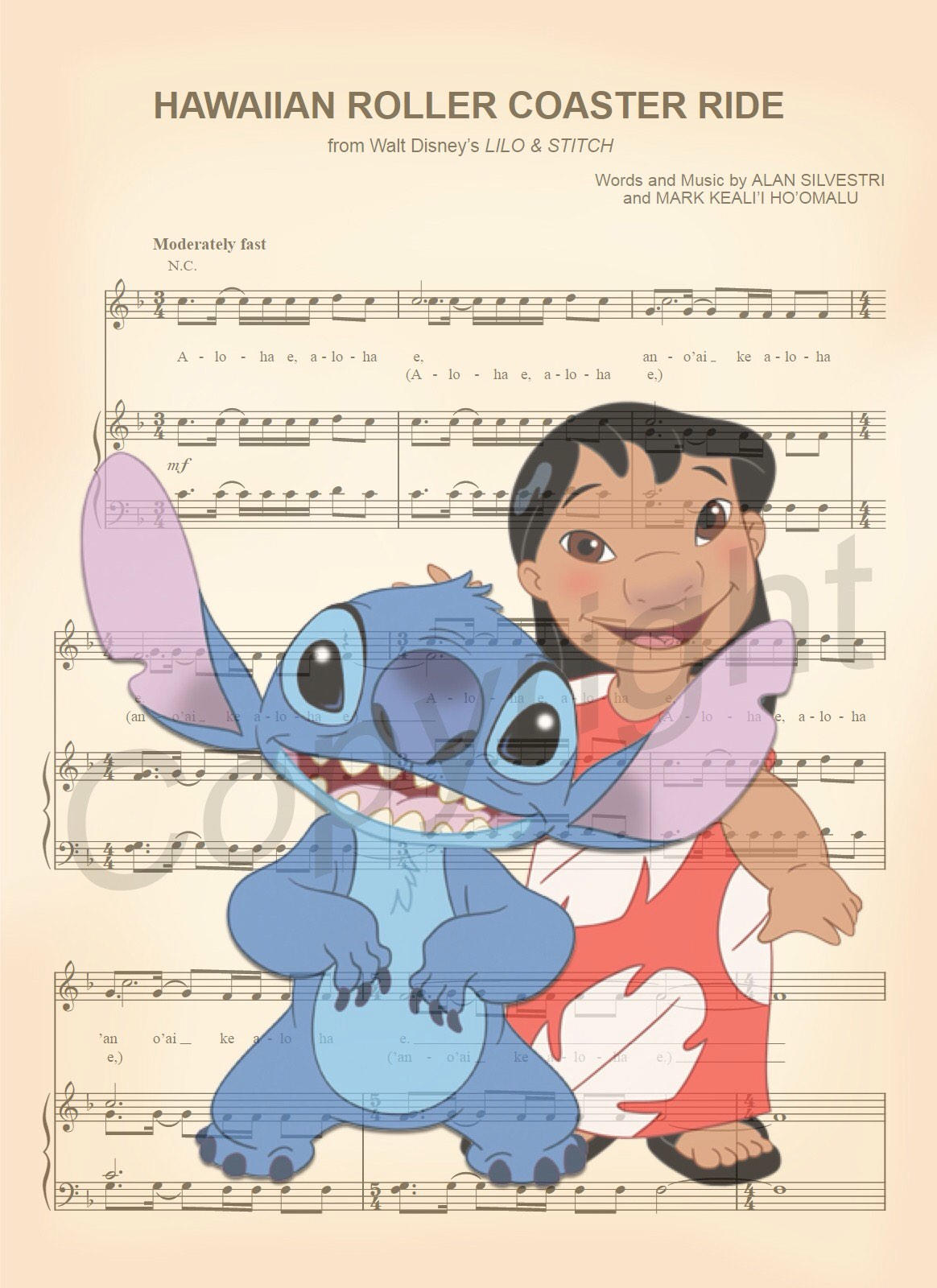 Lilo and Stitch Sheet Music Art Print