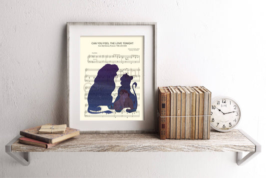 Lion King Simba and Nala Silhouette Can You Feel the Love Tonight Sheet Music Art Print