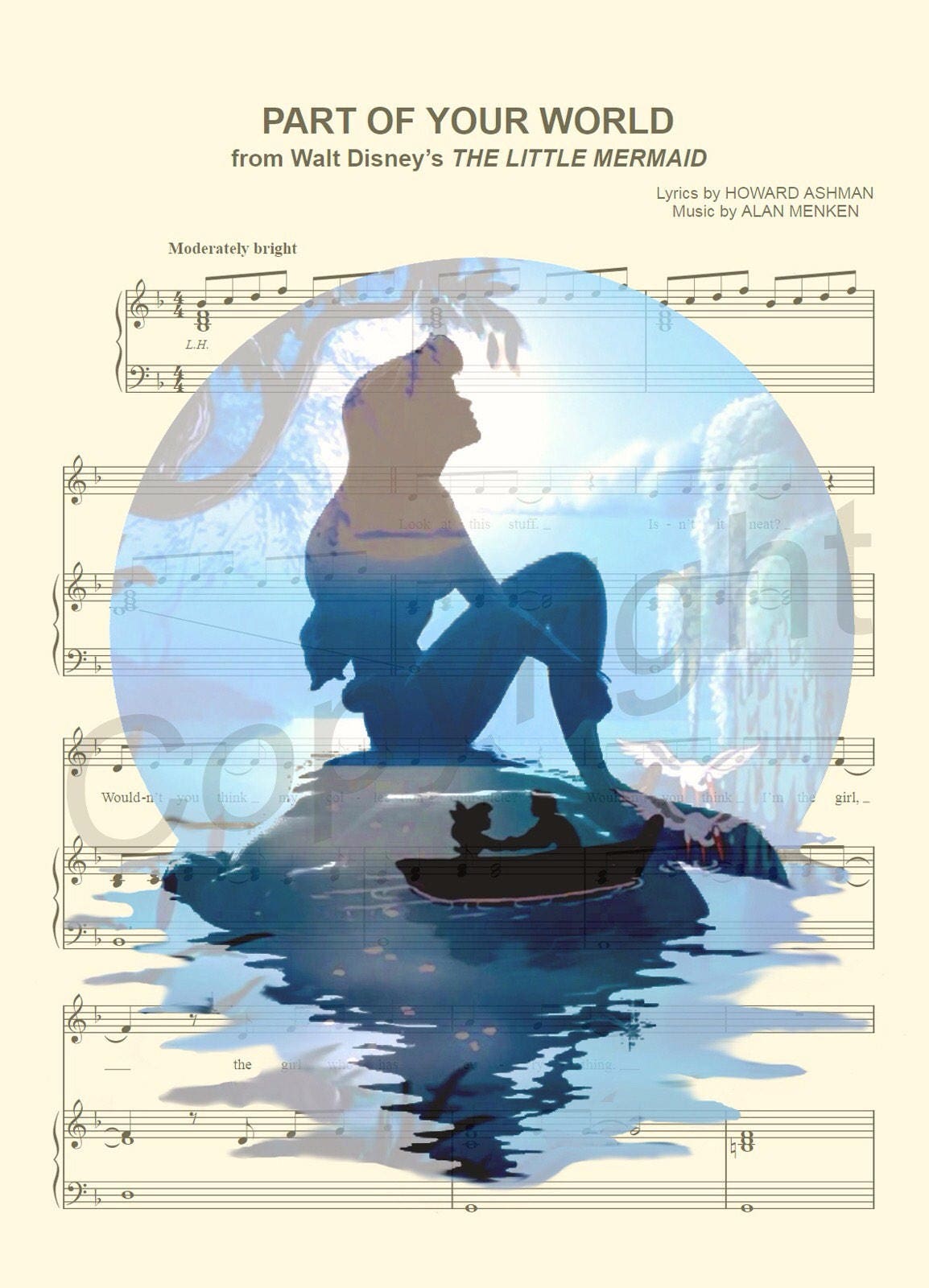 Little Mermaid Ariel on Rock Sheet Music Wall Art — Disney Gift for Music Lovers