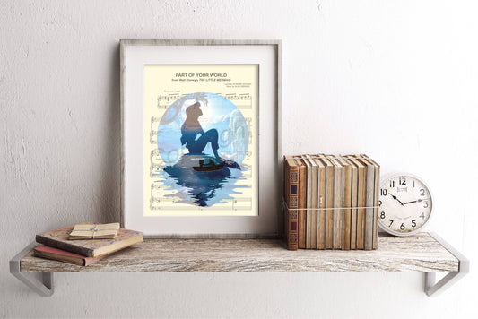 Little Mermaid Ariel on Rock Sheet Music Wall Art — Disney Gift for Music Lovers