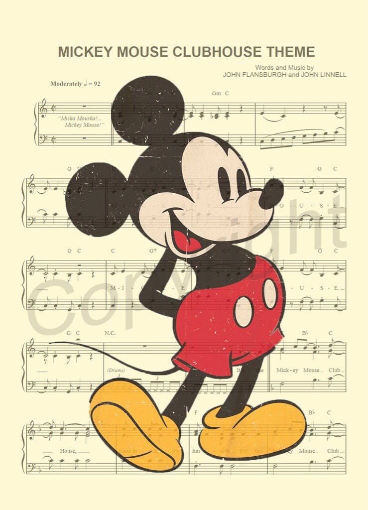 Mickey Mouse Clubhouse Theme Vintage Sheet Music Art Print