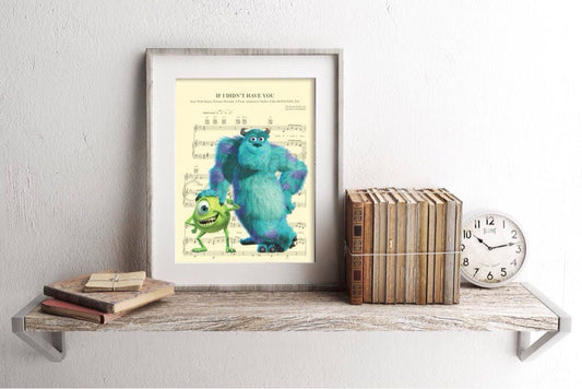 Monsters, Inc. Mike and Sully Sheet Music Wall Art — Disney Gift for Music Lovers
