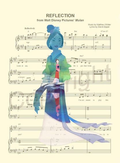 Mulan Reflection Sheet Music Art Print