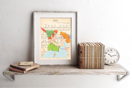 Peter Pan and Wendy Darling Sheet Music Art Print