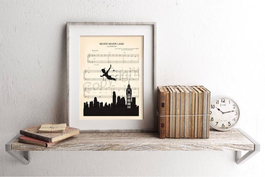 Peter Pan Silhouette Neverland Sheet Music Art Print