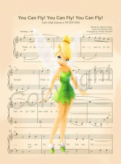 Peter Pan Tinker Bell Sheet Music Art Print