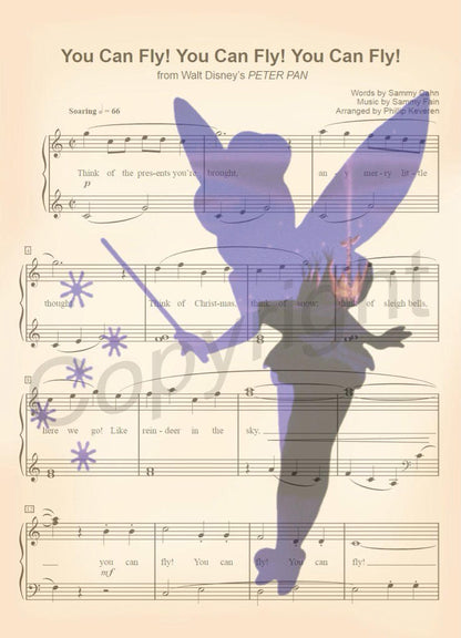 Tinker Bell  Peter Pan Sheet Music Wall Art — Disney Gift for Music Lovers