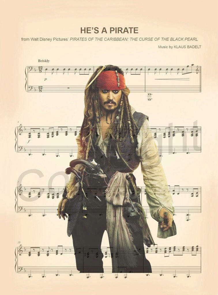 Jack Sparrow Pirates of the Caribbean Sheet Music Art Print