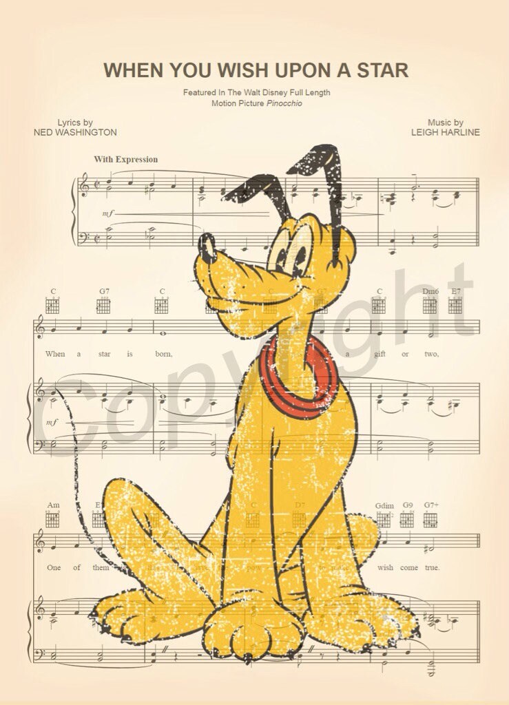 Pluto Sheet Music Wall Art — Disney Gift for Music Lovers