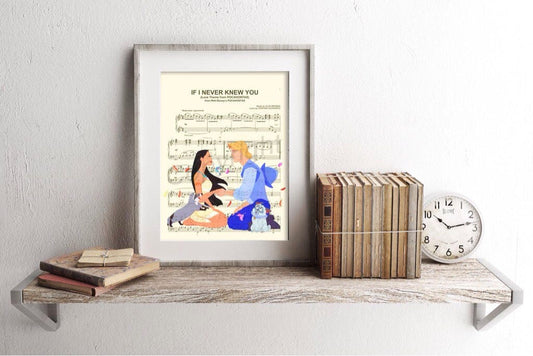 Pocahontas and John Smith Sheet Music Wall Art — Disney Gift for Music Lovers