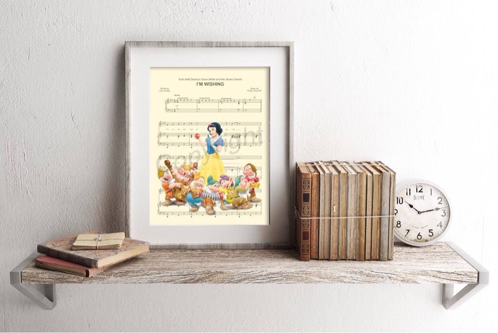 Snow White and the Seven Dwarfs Sheet Music Wall Art — Disney Gift for Music Lovers