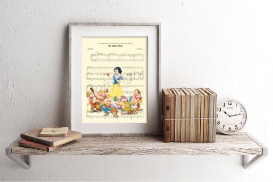 Snow White and the Seven Dwarfs Sheet Music Wall Art — Disney Gift for Music Lovers