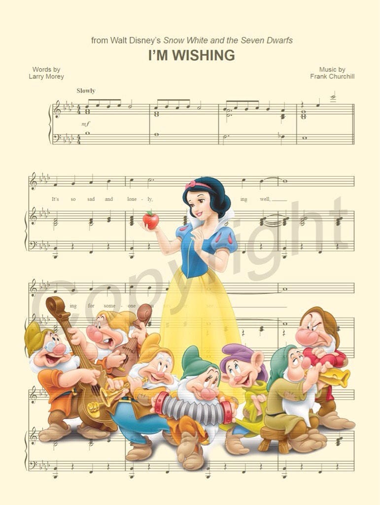 Snow White and the Seven Dwarfs Sheet Music Art Print