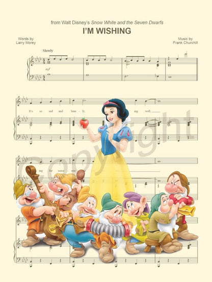 Snow White and the Seven Dwarfs Sheet Music Wall Art — Disney Gift for Music Lovers