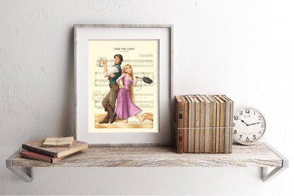 Tangled Rapunzel and Flynn Sheet Music Art Print