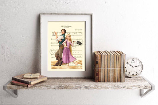 Tangled Rapunzel and Flynn Sheet Music Art Print