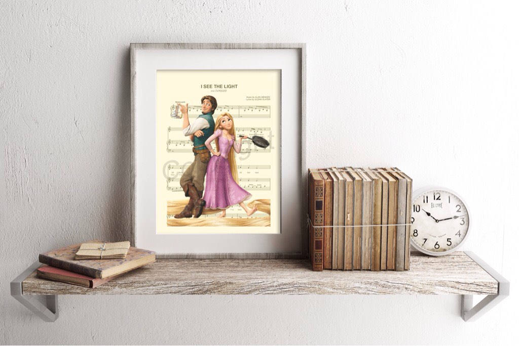 Tangled Rapunzel and Flynn Sheet Music Wall Art — Disney Gift for Music Lovers