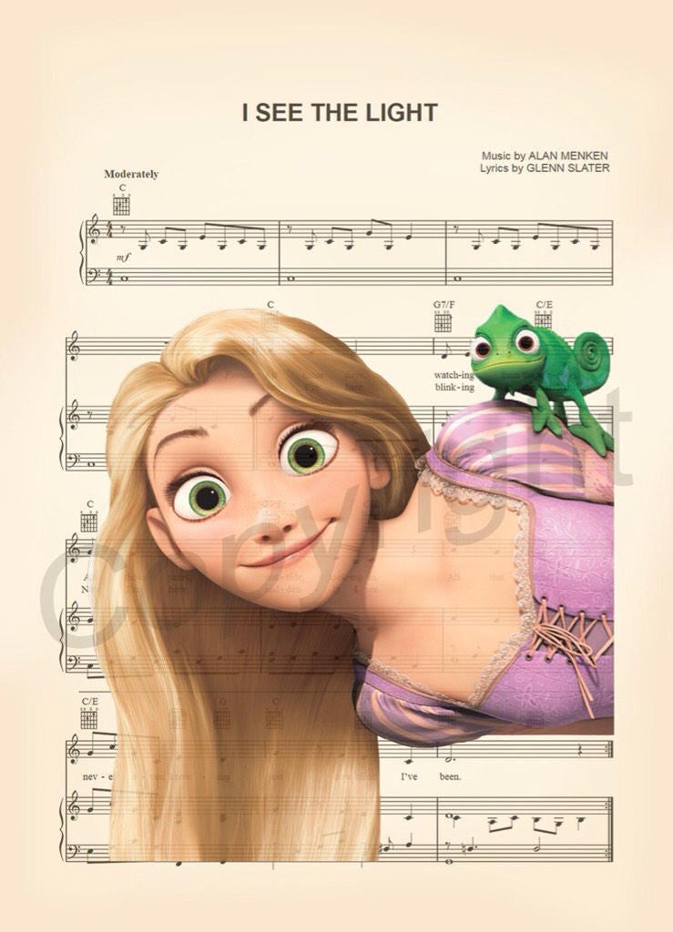 Tangled Rapunzel Sheet Music Wall Art — Disney Gift for Music Lovers