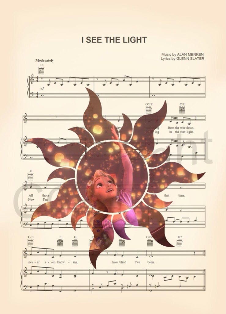 Tangled Rapunzel Sun Star Sheet Music Art Print