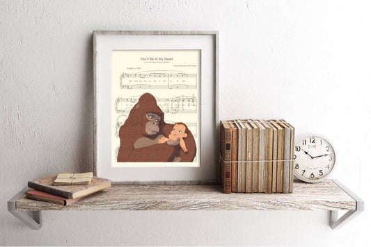 Tarzan and Kala You'll Be in My Heart Sheet Music Wall Art — Disney Gift for Music Lovers
