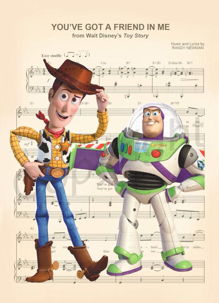 Toy Story Woody and Buzz Sheet Music Art Print