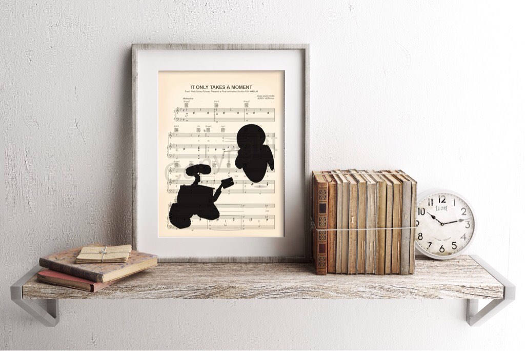 Wall-E and Eve Silhouette Sheet Music Art Print