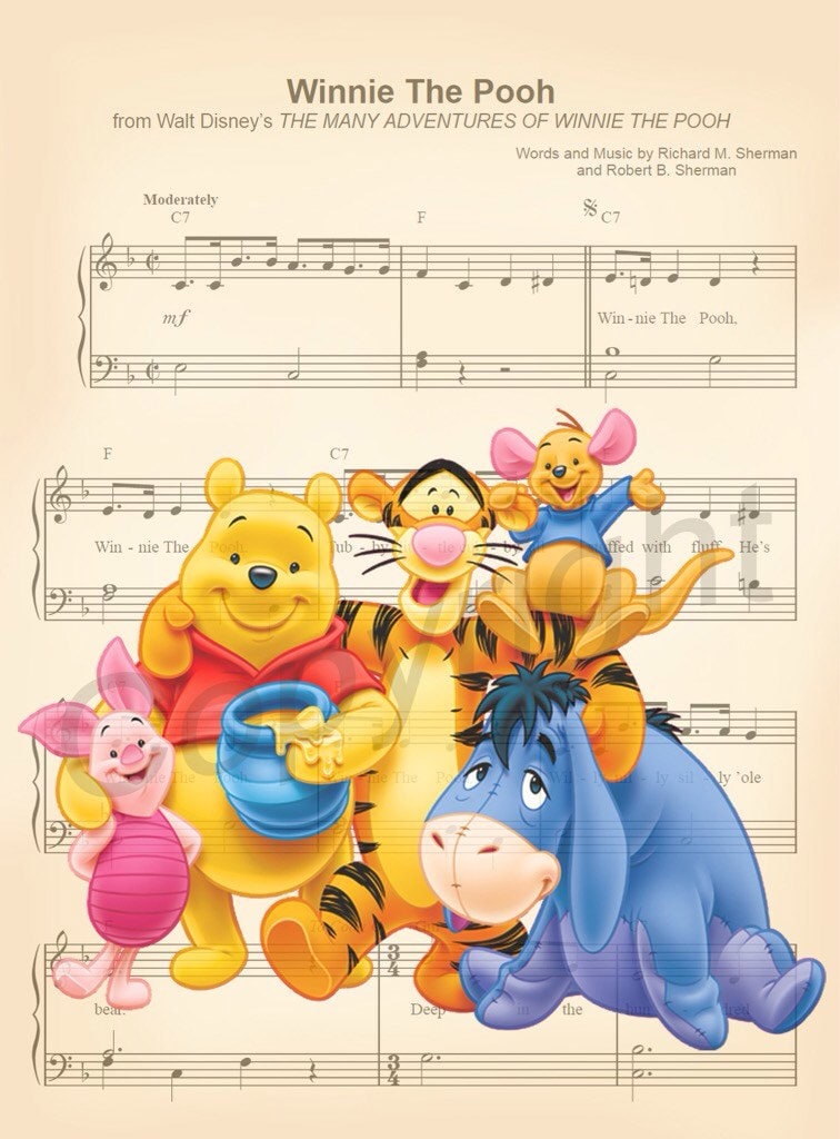 Winnie the Pooh and Friends Sheet Music Art Print