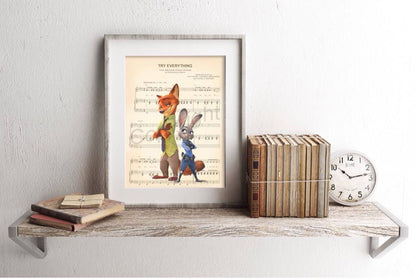 Zootopia Nick and Judy Sheet Music Wall Art — Disney Gift for Music Lovers