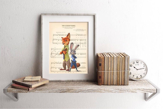 Zootopia Nick and Judy Sheet Music Wall Art — Disney Gift for Music Lovers