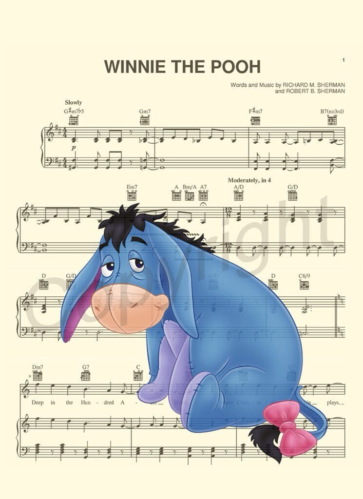 Winnie the Pooh Eeyore Sheet Music Art Print
