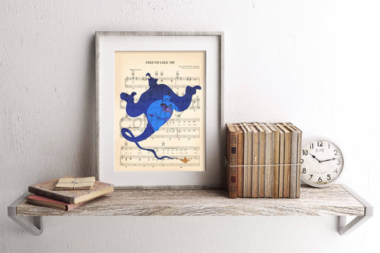 Aladdin Genie Silhouette Sheet Music Art Print