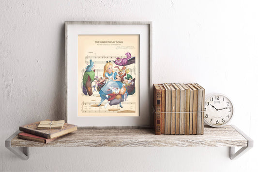 Alice in Wonderland Characters The Unbirthday Song Sheet Music Art Print