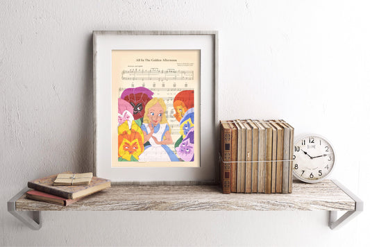 Alice in Wonderland Flowers Sheet Music Art Print
