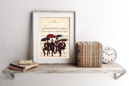 The Beatles Umbrellas Rain Sheet Music Art Print
