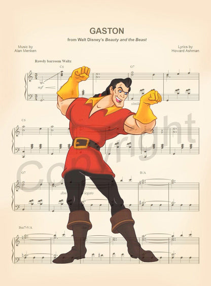 Beauty and the Beast Gaston Sheet Music Art Print