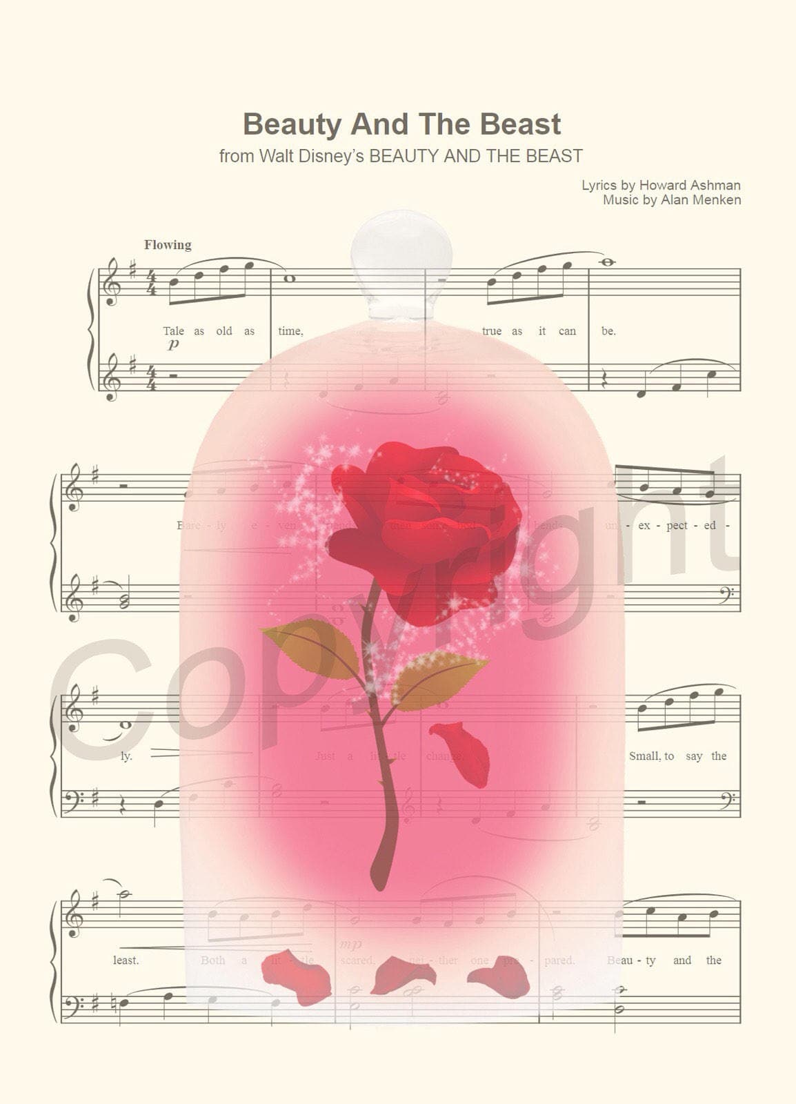 Beauty and the Beast Enchanted Rose Tale As Old As Time Sheet Music Art Print