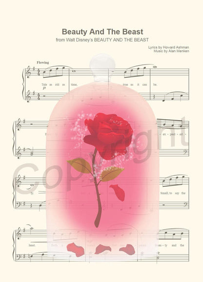 Beauty and the Beast Enchanted Rose Tale As Old As Time Sheet Music Art Print