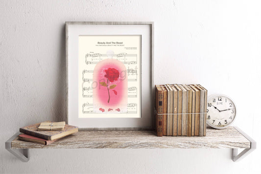 Beauty and the Beast Enchanted Rose Tale As Old As Time Sheet Music Art Print